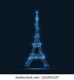 Abstract vector Illustration wireframe telecommunications signal transmitter, france radio antenna eiffel tower from lines and triangles, point connecting network on dark background