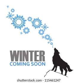 Abstract vector illustration of wolf and snowflakes.