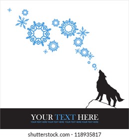 Abstract vector illustration of wolf and snowflakes.