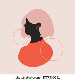 Abstract vector illustration with woman's face. Modern trendy female portrait print design, collage minimal graphic art