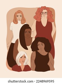 abstract vector illustration of women of various ethnicities colors brown and beige tones