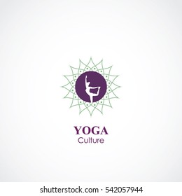 abstract vector illustration of yoga and meditation logo emblem. health care and relaxation concept