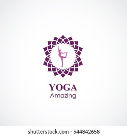 abstract vector illustration of yoga and meditation logo emblem. health care and relaxation concept