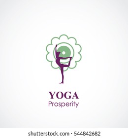 abstract vector illustration of yoga and meditation logo emblem. health care and relaxation concept