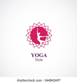 abstract vector illustration of yoga and meditation logo emblem. health care and relaxation concept