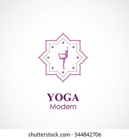 abstract vector illustration of yoga and meditation logo emblem. health care and relaxation concept