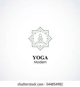 abstract vector illustration of yoga and meditation logo emblem. health care and relaxation concept