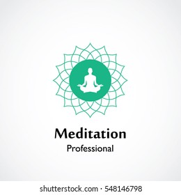 ilustração vetor abstrata de yoga e meditação logotipo emblema. cuidados de saúde e relaxamento conceito