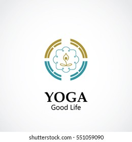 abstract vector illustration of yoga and meditation logo emblem. health care and relaxation concept