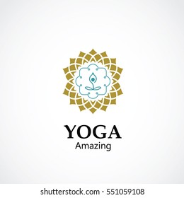 abstract vector illustration of yoga and meditation logo emblem. health care and relaxation concept