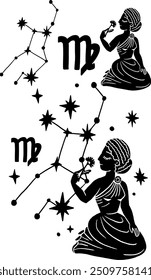 Abstract vector illustration of  Zodiac constellation. Contemporary art. Characters. stars constellation and symbols.