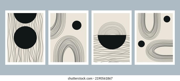 Abstract vector illustrations. Black and white posters. Design for print, cover, wallpaper, minimal and natural wall art. Vector illustration.