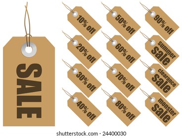 Abstract vector illustrations of paper labels with sales procentages