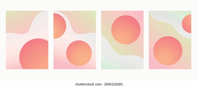 Abstract vector illustrations set with sunny landscape. Orange gradient circles with wavy white shapes on light backdrop