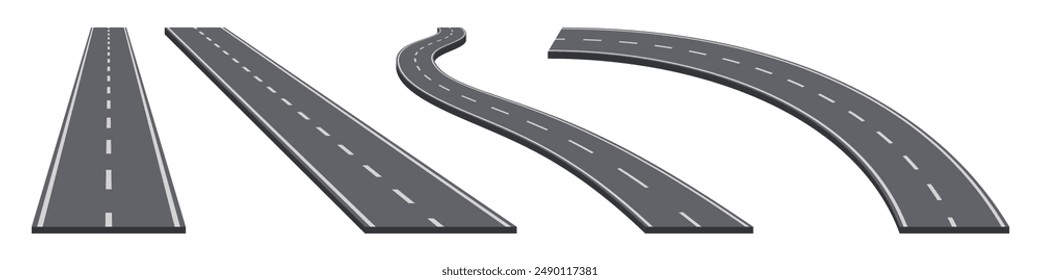 Abstract vector illustrations of winding curve road infographic concept on a white background. Way location, highway, direction, transportation, pin pointer, timeline concept template