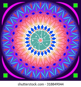 Abstract vector image of Blossoming Peyote (Lophophora williamsii) and psychedelic mandala
