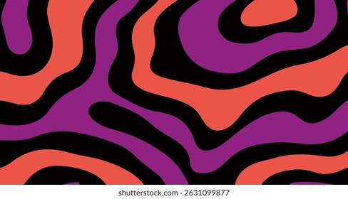 Abstract vector image with bold, wavy red, purple, and black shapes in a flowing pattern. The style is modern, vibrant, and aligned with the current 2025 neo-psychedelic and Y2K graphic trends.