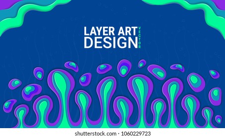 Abstract vector image. Colored paper layers. Blue and turquoise 3D background. Art of carving. Wavy geometric lines. Sea water and corals. Design origami and kraft style. 