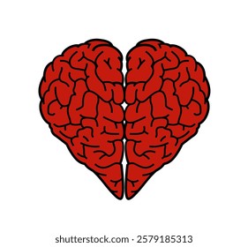 Abstract vector image combining a brain and heart shape. Symbol of intelligence, emotions, cognition, and neurodiversity. Creative design with bold lines. Psychology, mental health concept