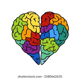 Abstract vector image combining a brain and heart shape. Symbol of intelligence, emotions, cognition, and neurodiversity. Creative design with bold lines. Psychology, mental health concept