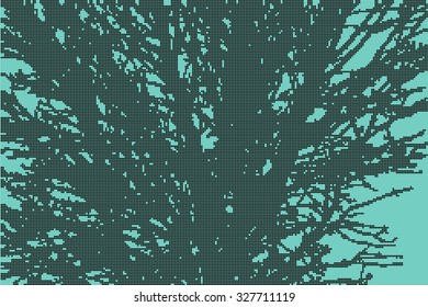 Abstract vector image of the crown of the old tree without leaves executed in the technique of the small circle, small dot on a blue, gray background.