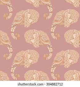 abstract vector image elephant head in profile with ethnic patterns. seamless pattern Ethnic patterned head of elephant african, indian design. Use for print, posters, t-shirts.