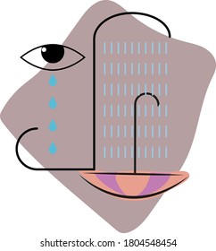 Abstract vector image of a female face in rainy weather. EPS 10