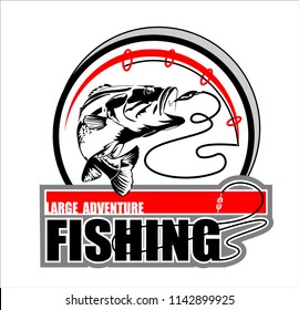 Abstract, vector image of a fish caught on a hook. Fishing label with a fish.Logo, emblem, sticker for companies selling goods for fishing.