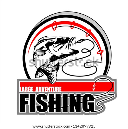 Abstract, vector image of a fish caught on a hook. Fishing label with a fish.Logo, emblem, sticker for companies selling goods for fishing.