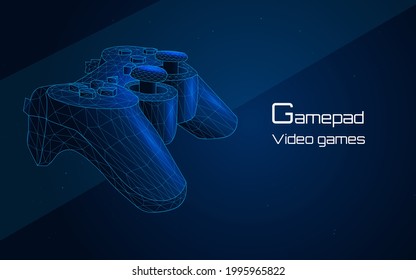 Abstract vector image of a gamepad for video games. Low Poly .E-sports Championship Players Competition. Frame. Plexus. Illustration The concept of computer games and game consoles.triangle,dark-blue