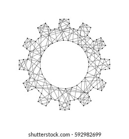 abstract vector image gear or cogwheel of polygonal lines and points on white background