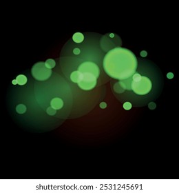 Abstract vector image with green glowing circles on dark background. Abstract vector image with dark background and scattered glowing green circles of different sizes.