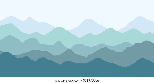 Abstract vector image of a multi-level ridge in the gray-green tones. Mountain landscape. Mountains of different heights.