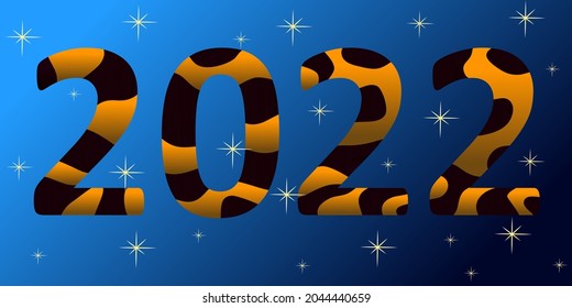 ABSTRAKTES VEKTORBILD DER ZAHLEN 2022 ENTSPRECHEND DER FARBE DES JAHRES DES TÄTIGERS AUF DEM HINTERGRUND DER SKIUSFARBE MIT DEM BILD VON STERN.