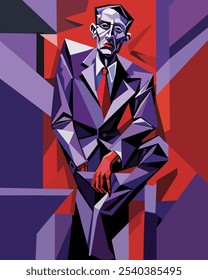 Abstract vector image of an old man in a classic suit with a crib.An intellectual with a thoughtful look.