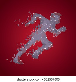 Abstract vector image of running man. Points connected by lines.
