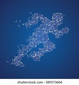 Resumen de la imagen vectorial del hombre en ejecución. Puntos conectados por líneas.