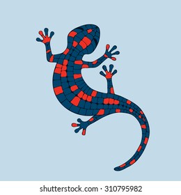 Abstract vector image of a salamander, lizard in red and blue colors.