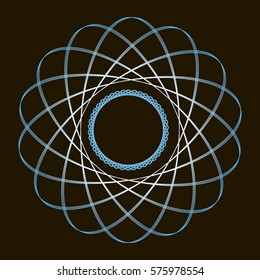 The abstract vector image of several oval/circle with gradient from white to blue on a black background with a blue circle with a complex pattern of triangles.Designed logo icon circle in the circles