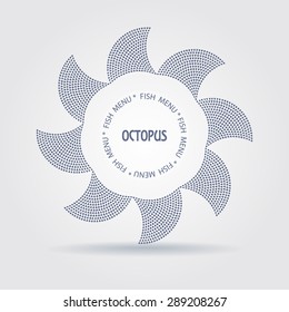 Abstract vector image of stylized octopus silhouette from small dark blue drop-shaped elements on a light grey background