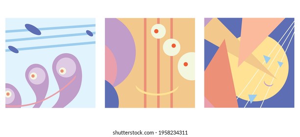 abstract vector images with shapes and lines. fantastic triptych