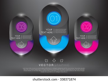 Abstract vector info graphic banners. 3 parts concept. Isolated on the white panel. Vector illustration. Eps10.