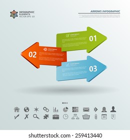 Abstract vector infographic background illustration of three arrows with options.