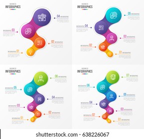 Abstract vector infographic designs. Timeline concept with 4, 5, 6, 7 steps,