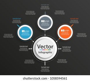 Abstract vector infographics number options template on black background. Can be used for workflow layout, diagram, business step options, banner, web design. eps 10