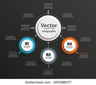 Abstract vector infographics number options template on black background. Can be used for workflow layout, diagram, business step options, banner, web design. eps 10