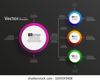 Abstract vector infographics number options template on black background. Can be used for workflow layout, diagram, business step options, banner, web design. eps 10