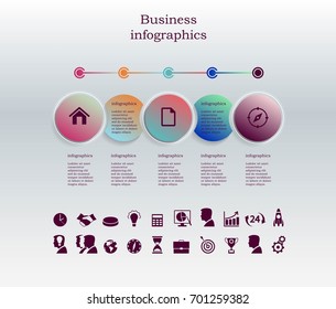 Abstract vector infographics number options template. Can be used for workflow layout, diagram, business step options, banner, web design. In the set there are 20 business icons. Vector. Eps 10.