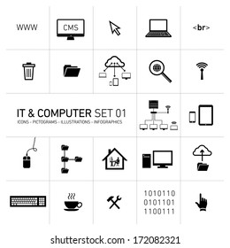 abstract vector information technology and computer icons and pictograms set