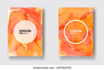 Abstract vector ink background. Marble style. Orange, white ink in water